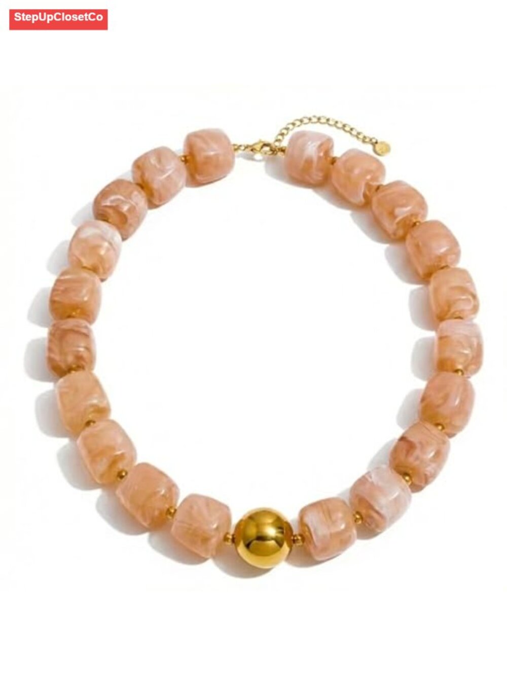 Chunky Beaded Necklace Acrylic Statement Choker 18K Gold Plated